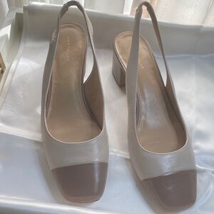 Ann Taylor Brown Butter leather blocks heel sling back